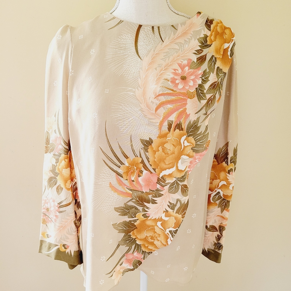 Vintage Floral Blouse - Cream, Pink, and Gold